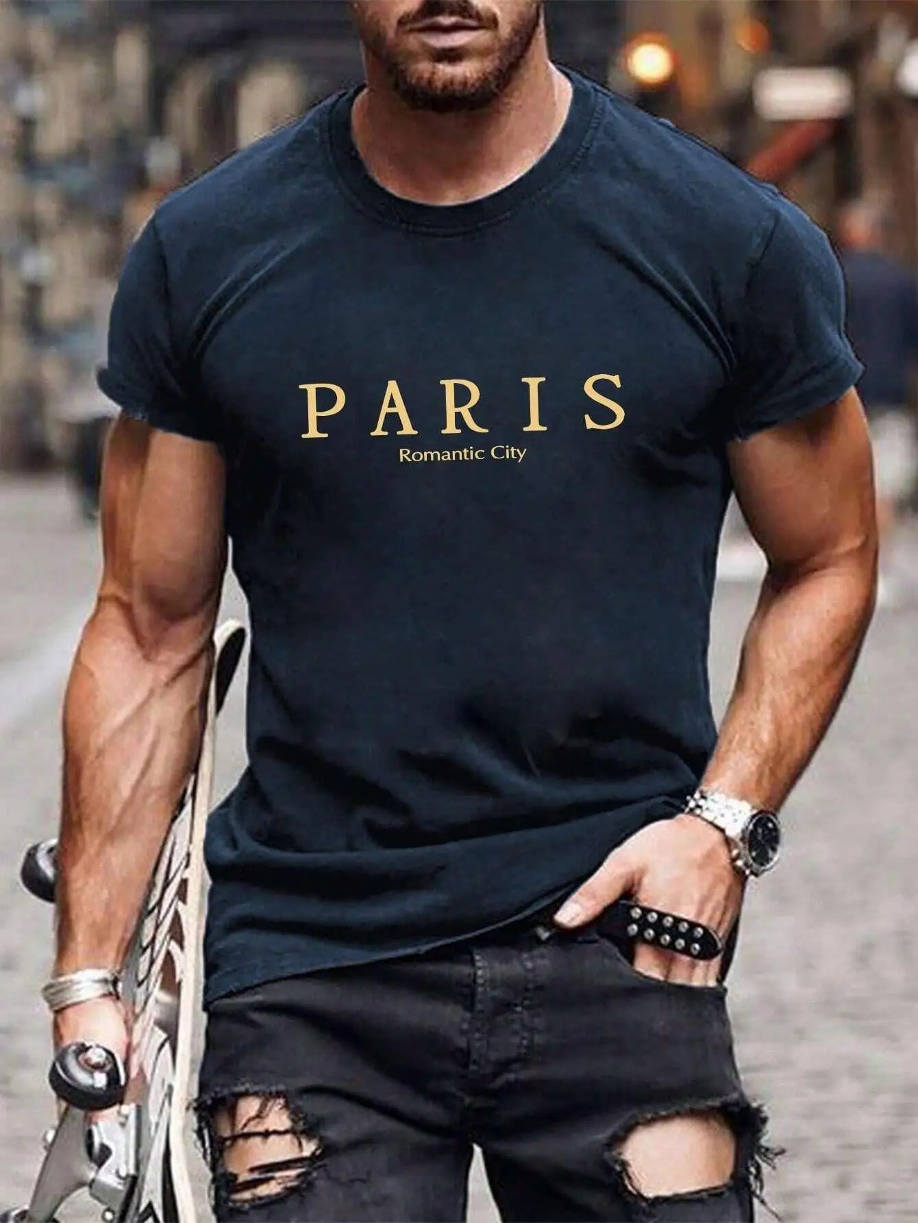 Men's Oversized Paris Letter Graphic Tee