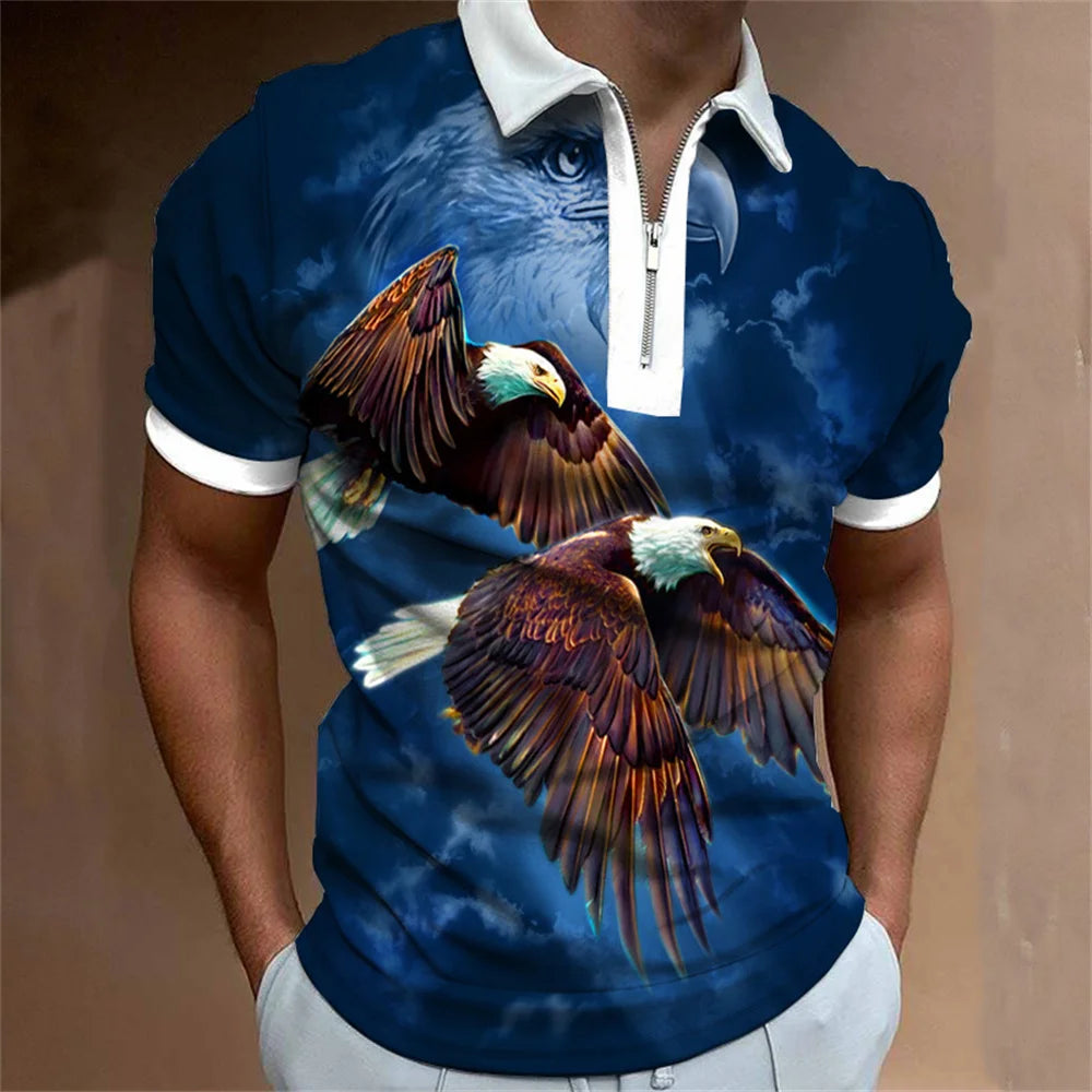 Men's American Flag Zipper Collar Polo Shirt