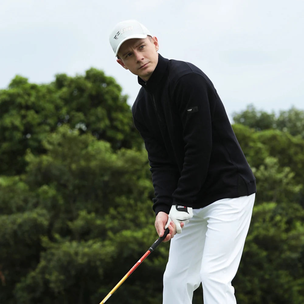 PGM Golf Sweater Men Autumn Winter Golf Clothing Long-Sleeve Striped Shirts Men’s Zipper Collar Warm Sweater Fashion Jacket
