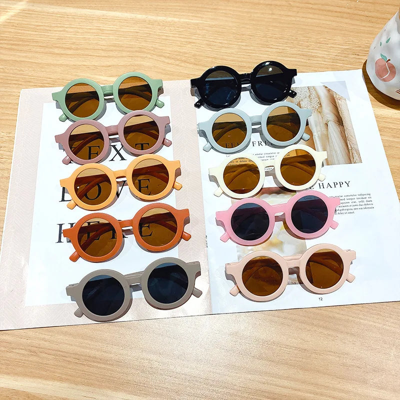 Free shipping children's color round frame light PC cute small face sunglasses