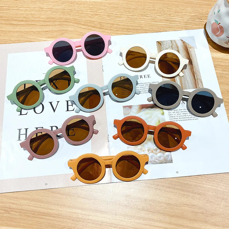 Free shipping children's color round frame light PC cute small face sunglasses