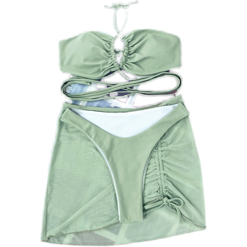 Women's Three-Piece Solid Color Split Swimsuit