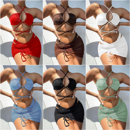 Women's Three-Piece Solid Color Split Swimsuit