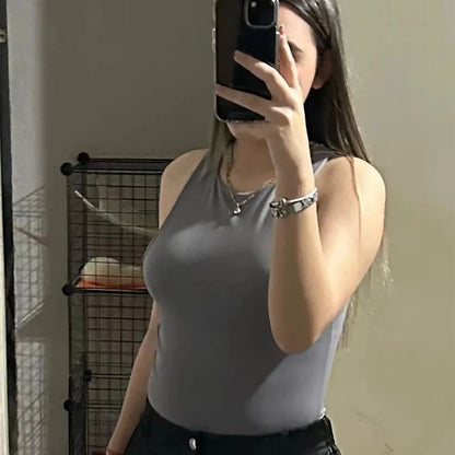 HXAO Bodysuit Women 2024 One Pieces Sleeveless Black Bodysuit Woman White Summer Female Jumpsuit Grey Short Bodysuits Bodycon