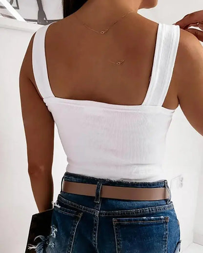 2022 Summer New Women's Tank Tops Casual Square Neck Backless Knit Basic Tank Top Sleeveless White Fashion Female Outfits