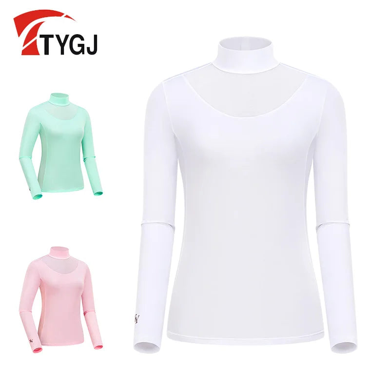 TTYGJ Golf Women's Summer Ice Silk Cool Sunscreen Bottom Shirt Golf Ball Clothing Long sleeved T-shirt Top Women's