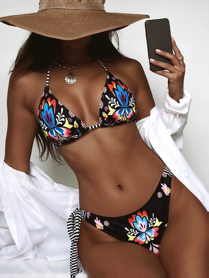 Women's 2-Piece Print Lace-Up Bikini Set