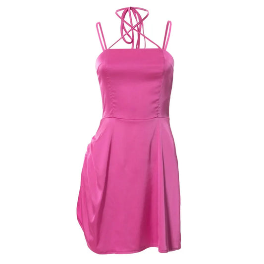 Women's Lace Up Satin Strap Mini Dress