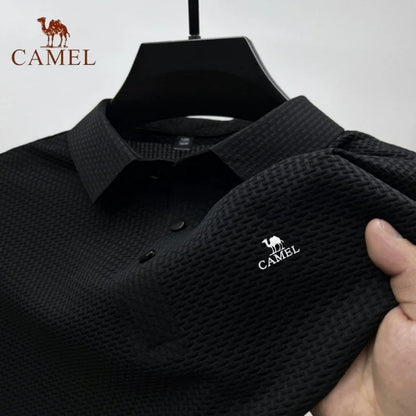 Summer New Men's Embroidered CAMEL Ice Silk Elastic Polo Shirt Luxury Fashion Leisure Breathable Cool Short Sleeved T-shirt Top